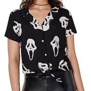 Ghostface Tie-front Button Down Black Top